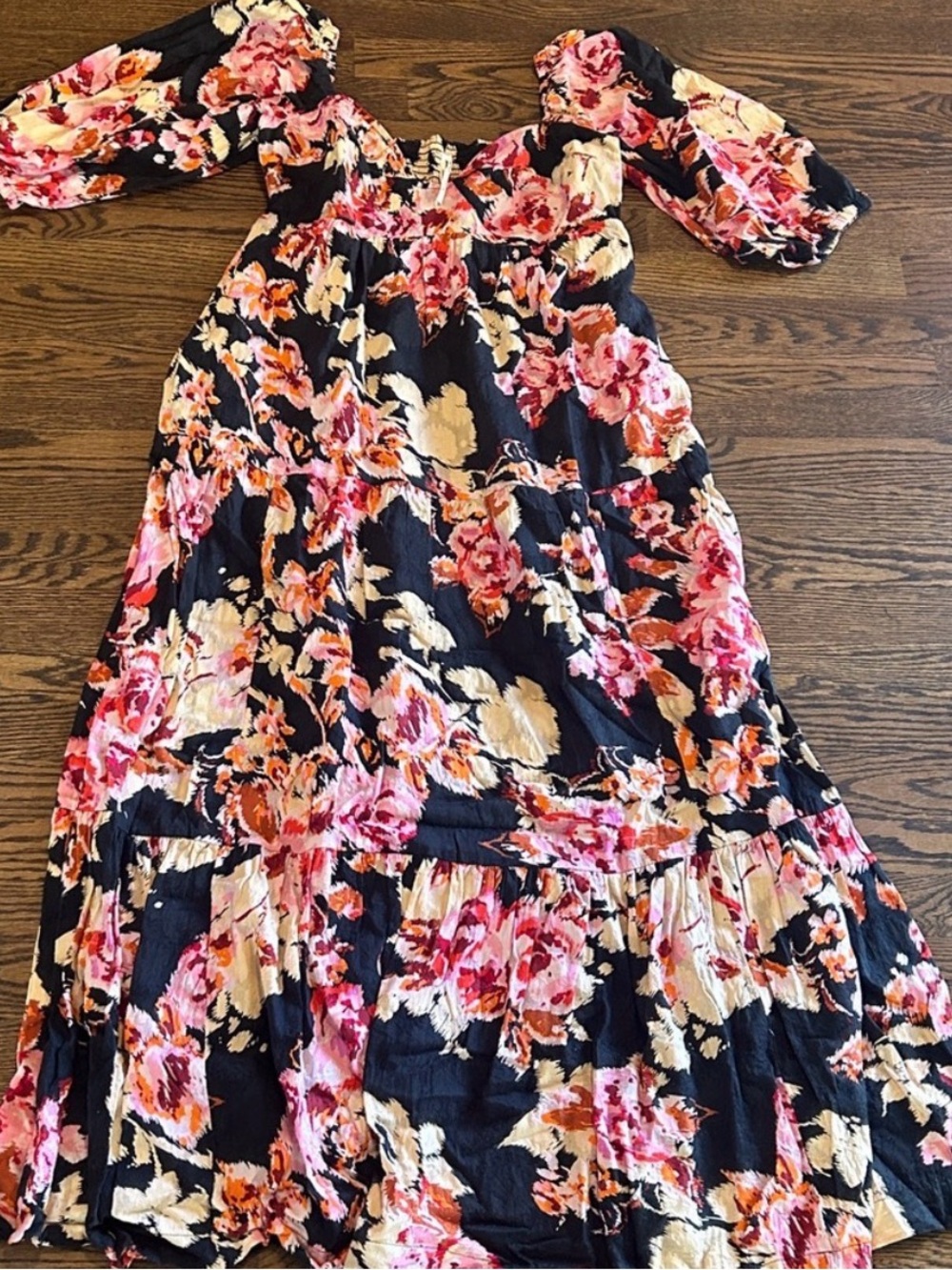 Anthropologie Somerset Puff-Sleeve Maxi Dress Black Pink Floral Tiered M - Picture 4 of 13